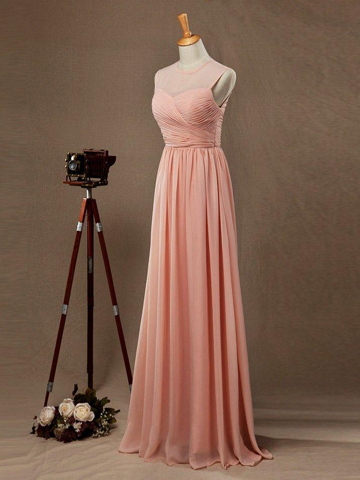 A-Line Jewel Neck Floor Length Chiffon Bridesmaid Dress