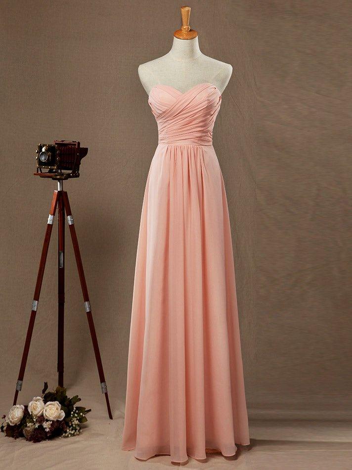 A-line Strapless Sweetheart Floor Length Chiffon Bridesmaid Dress with Criss Cross Ruching Pleats