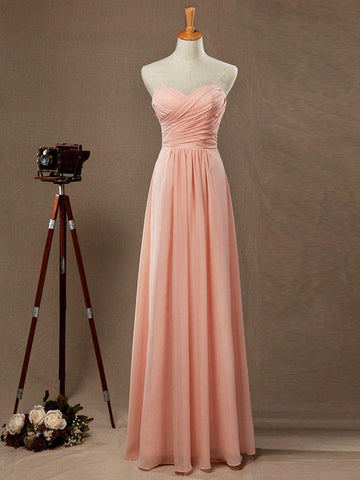 A-Linie, trägerlos, Herzausschnitt, bodenlanges Chiffon-Brautjungfernkleid mit überkreuzten Rüschenfalten 