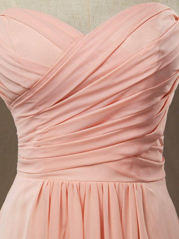 A-Linie, trägerlos, Herzausschnitt, bodenlanges Chiffon-Brautjungfernkleid mit überkreuzten Rüschenfalten 