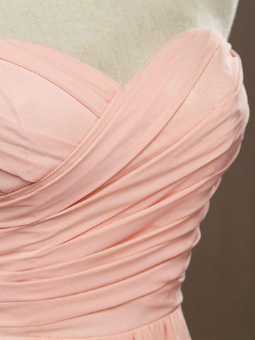 A-Linie, trägerlos, Herzausschnitt, bodenlanges Chiffon-Brautjungfernkleid mit überkreuzten Rüschenfalten 