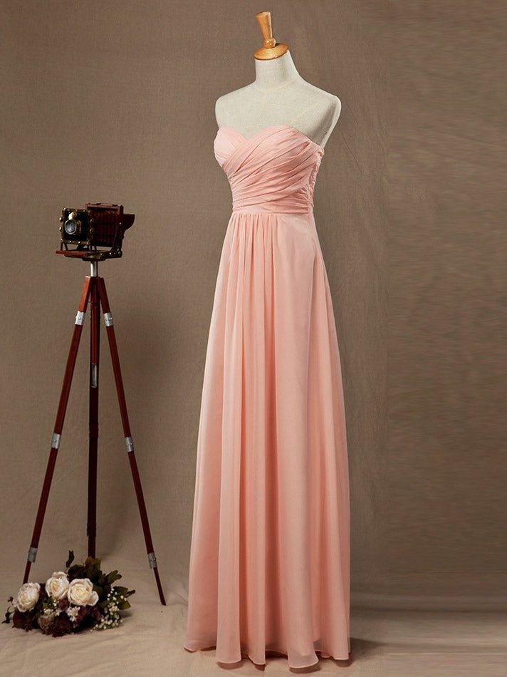 A-line Strapless Sweetheart Floor Length Chiffon Bridesmaid Dress with Criss Cross Ruching Pleats