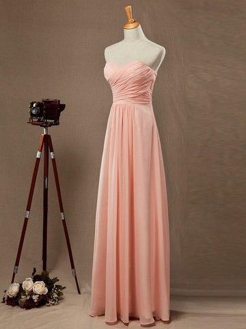 A-Linie, trägerlos, Herzausschnitt, bodenlanges Chiffon-Brautjungfernkleid mit überkreuzten Rüschenfalten 