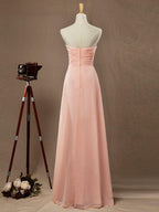 A-line Strapless Sweetheart Floor Length Chiffon Bridesmaid Dress with Criss Cross Ruching Pleats