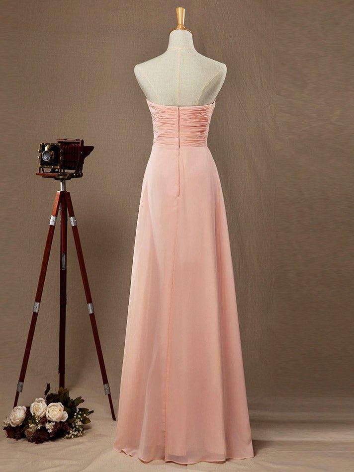 A-line Strapless Sweetheart Floor Length Chiffon Bridesmaid Dress with Criss Cross Ruching Pleats