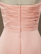 A-line Strapless Sweetheart Floor Length Chiffon Bridesmaid Dress with Criss Cross Ruching Pleats