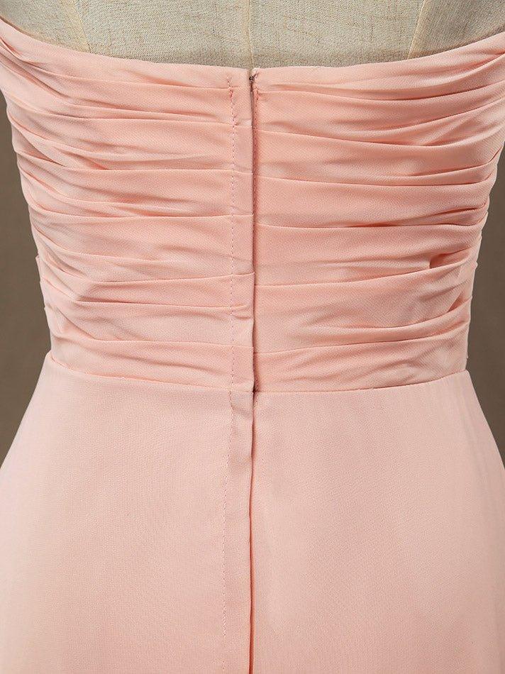 A-line Strapless Sweetheart Floor Length Chiffon Bridesmaid Dress with Criss Cross Ruching Pleats