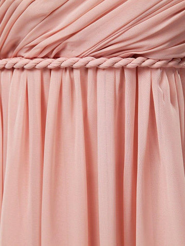 A-Line One Shoulder Floor Length Chiffon Pregnant Bridesmaid Dress High Waist