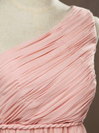 A-Line One Shoulder Floor Length Chiffon Pregnant Bridesmaid Dress High Waist