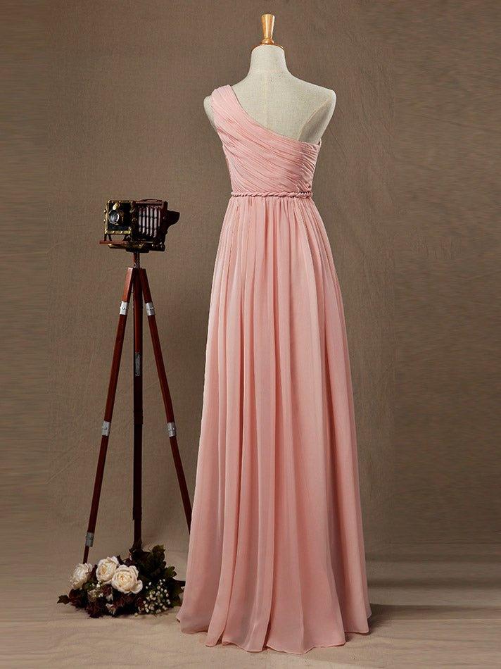 A-Line One Shoulder Floor Length Chiffon Pregnant Bridesmaid Dress High Waist