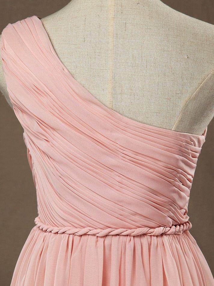 A-Line One Shoulder Floor Length Chiffon Pregnant Bridesmaid Dress High Waist