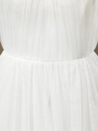 A-Line Jewel Neck Floor Length Tulle Bridesmaid Dress See Through with Pleats