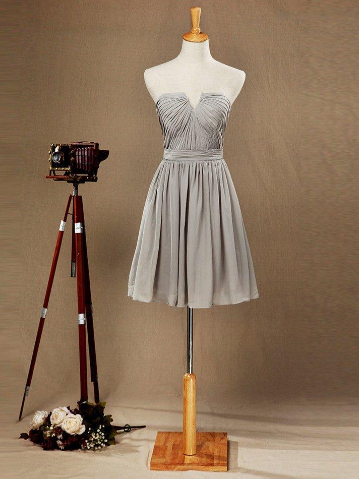 A-Line V-neck Knee Length Chiffon Bridesmaid Dress with Criss Cross Ruching Pleats