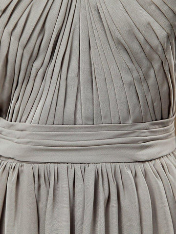 A-Linie, V-Ausschnitt, knielanges Chiffon-Brautjungfernkleid mit überkreuzten Rüschenfalten 