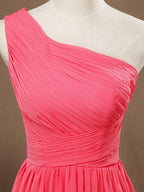 A-line One Shoulder Knee Length Chiffon Bridesmaid Dress with Criss Cross Ruching Pleats