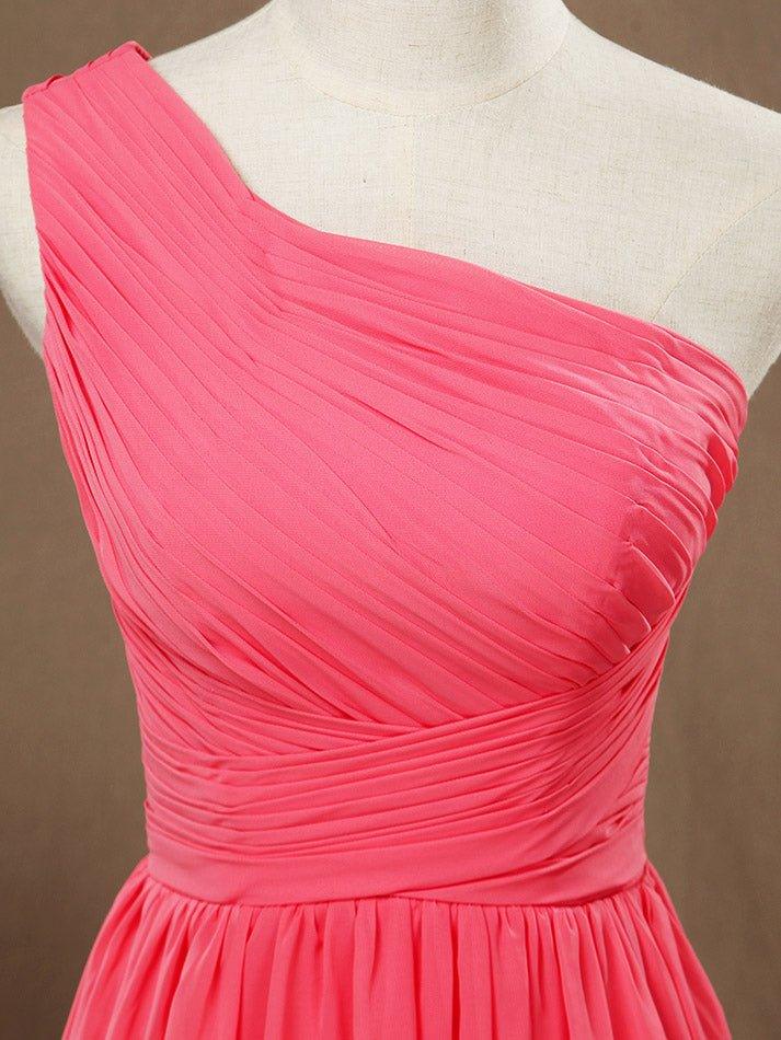 A-line One Shoulder Knee Length Chiffon Bridesmaid Dress with Criss Cross Ruching Pleats