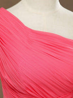 A-line One Shoulder Knee Length Chiffon Bridesmaid Dress with Criss Cross Ruching Pleats