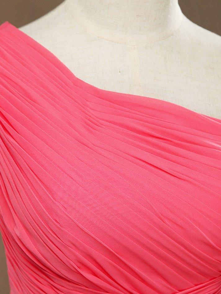 A-line One Shoulder Knee Length Chiffon Bridesmaid Dress with Criss Cross Ruching Pleats