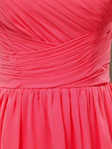 A-line One Shoulder Knee Length Chiffon Bridesmaid Dress with Criss Cross Ruching Pleats