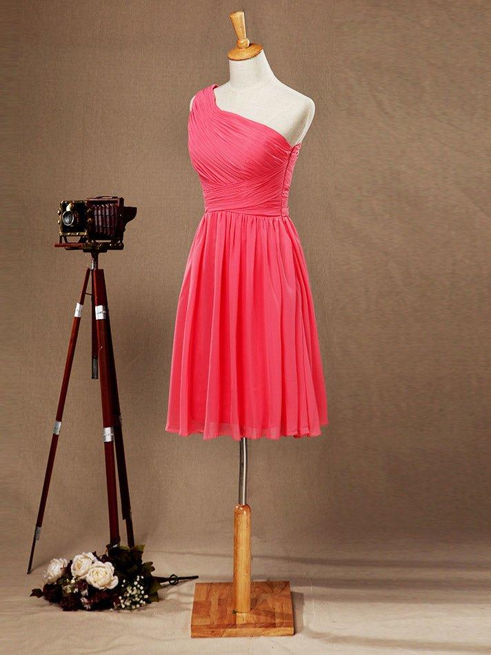 A-line One Shoulder Knee Length Chiffon Bridesmaid Dress with Criss Cross Ruching Pleats