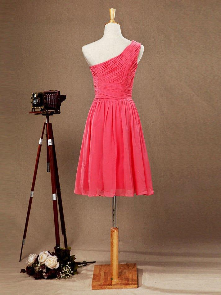 A-line One Shoulder Knee Length Chiffon Bridesmaid Dress with Criss Cross Ruching Pleats
