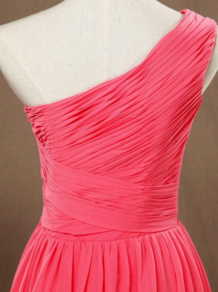 A-line One Shoulder Knee Length Chiffon Bridesmaid Dress with Criss Cross Ruching Pleats