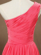 A-line One Shoulder Knee Length Chiffon Bridesmaid Dress with Criss Cross Ruching Pleats