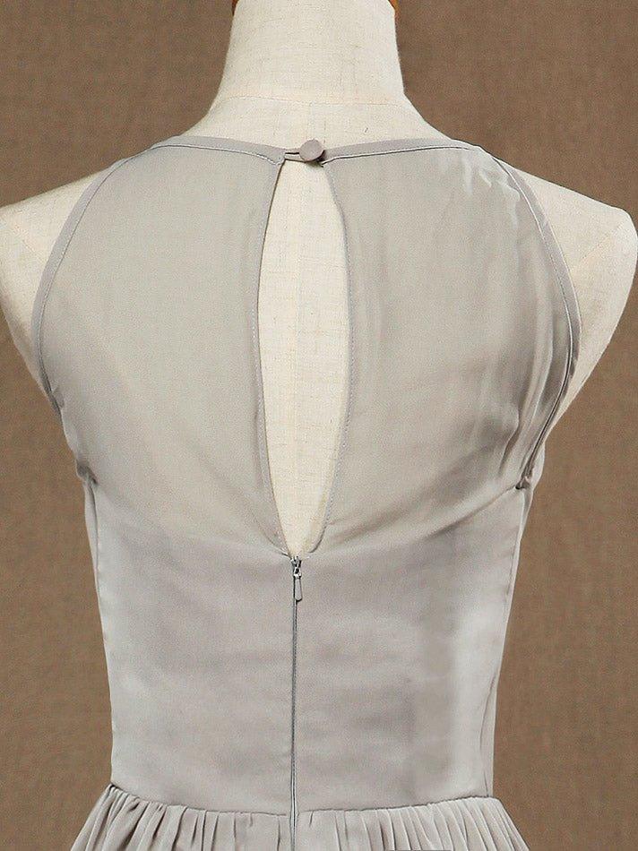 A-Line Jewel Neck Knee Length Chiffon Bridesmaid Dress with Pleats