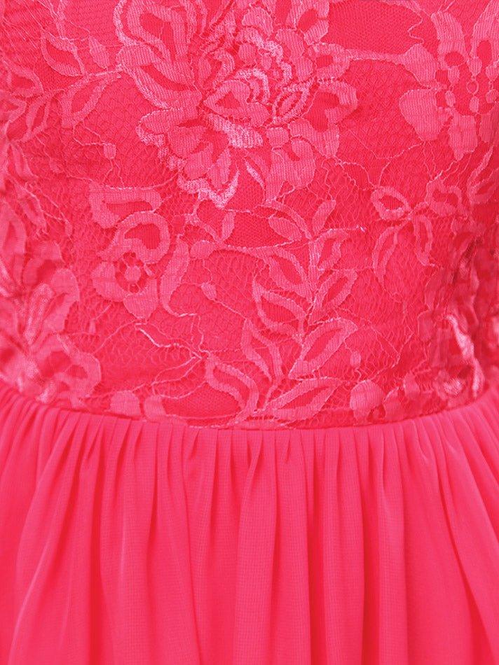 A-Line Jewel Neck Knee Length Chiffon Lace Bridesmaid Dress with Long Sleeves Open Back