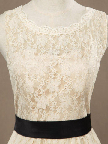 A-Line Jewel Neck Knee Length Lace Bridesmaid Dress Sleeveless with Belt
