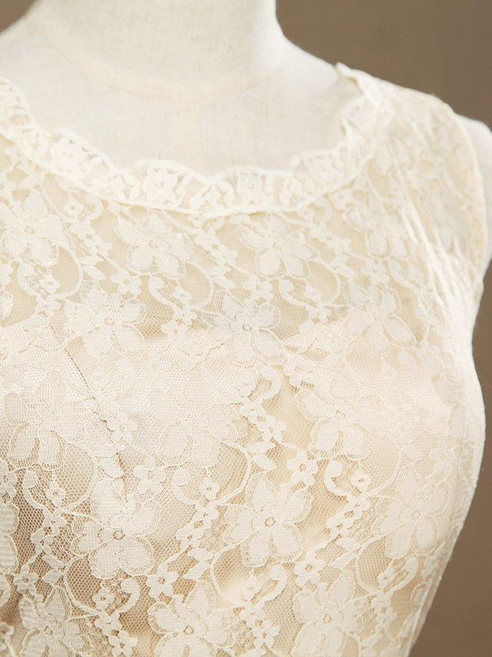 A-Line Jewel Neck Knee Length Lace Bridesmaid Dress Sleeveless with Belt