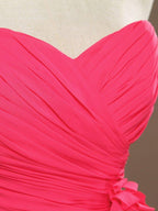 A-Line Strapless Sweetheart Knee Length Chiffon Bridesmaid Dress with Flower Criss Cross Ruching