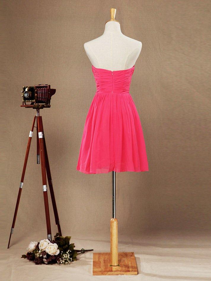 A-Line Strapless Sweetheart Knee Length Chiffon Bridesmaid Dress with Flower Criss Cross Ruching