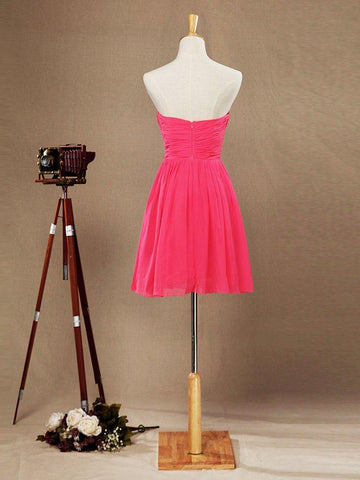 A-Linie, trägerlos, Herzausschnitt, knielang, Chiffon-Brautjungfernkleid mit Blumen-Criss-Cross-Rüschen 