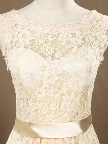 A-Line Jewel Neck Knee Length Lace Bridesmaid Dress Sleeveless