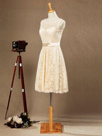 A-Line Jewel Neck Knee Length Lace Bridesmaid Dress Sleeveless