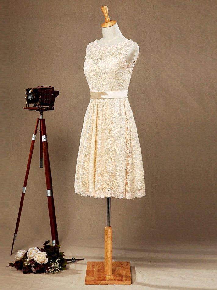 A-Line Jewel Neck Knee Length Lace Bridesmaid Dress Sleeveless