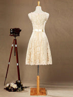 A-Line Jewel Neck Knee Length Lace Bridesmaid Dress Sleeveless