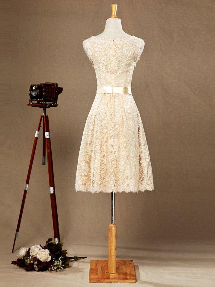 A-Line Jewel Neck Knee Length Lace Bridesmaid Dress Sleeveless