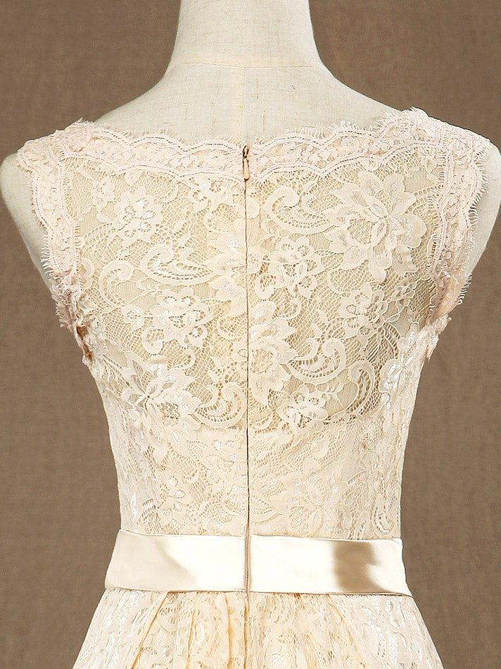 A-Line Jewel Neck Knee Length Lace Bridesmaid Dress Sleeveless