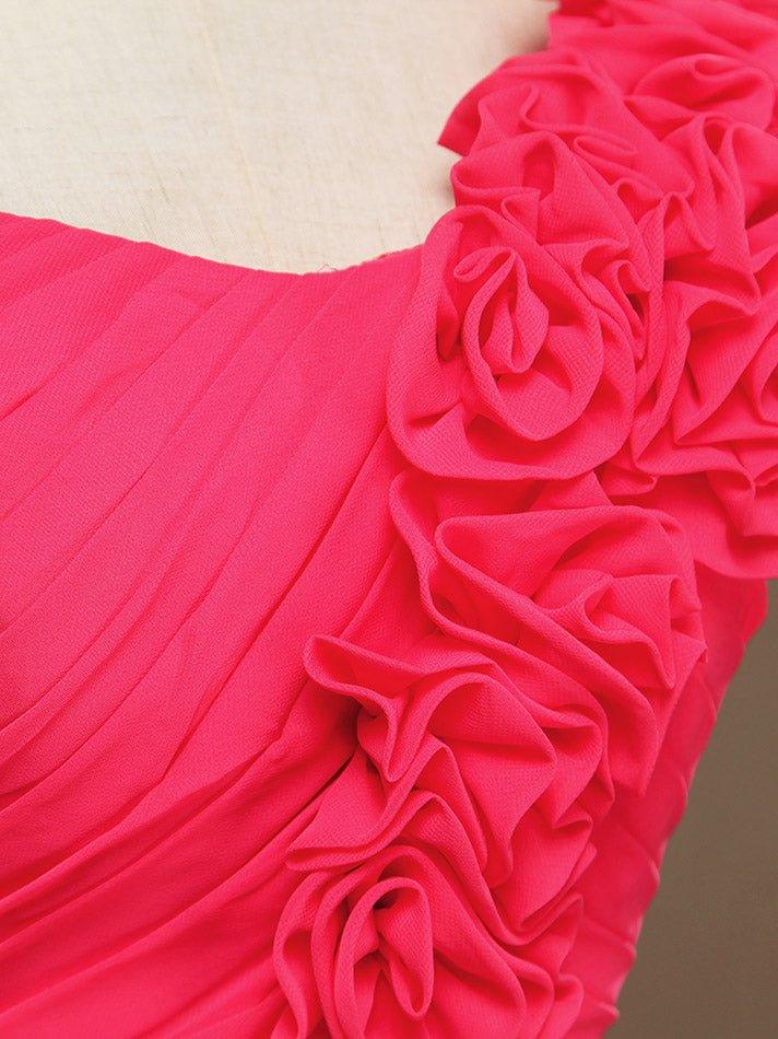 A-Line One Shoulder Knee Length Chiffon Bridesmaid Dress with Flowers Side Draping