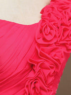 A-Line One Shoulder Knee Length Chiffon Bridesmaid Dress with Flowers Side Draping