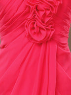 A-Line One Shoulder Knee Length Chiffon Bridesmaid Dress with Flowers Side Draping