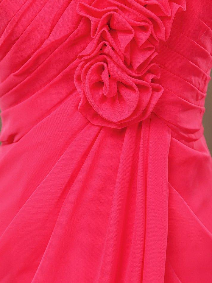 A-Line One Shoulder Knee Length Chiffon Bridesmaid Dress with Flowers Side Draping