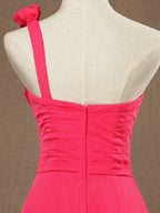 A-Line One Shoulder Knee Length Chiffon Bridesmaid Dress with Flowers Side Draping