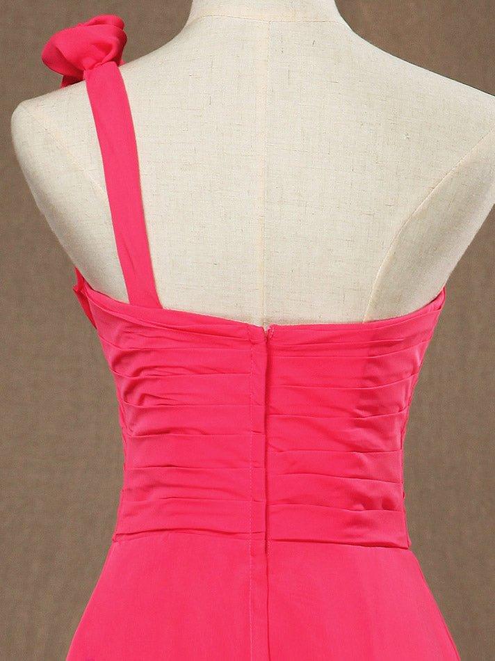 A-Line One Shoulder Knee Length Chiffon Bridesmaid Dress with Flowers Side Draping