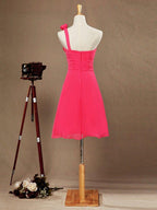 A-Line One Shoulder Knee Length Chiffon Bridesmaid Dress with Flowers Side Draping