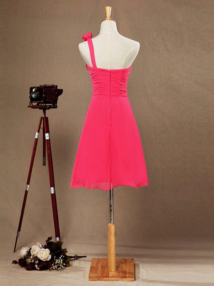 A-Line One Shoulder Knee Length Chiffon Bridesmaid Dress with Flowers Side Draping