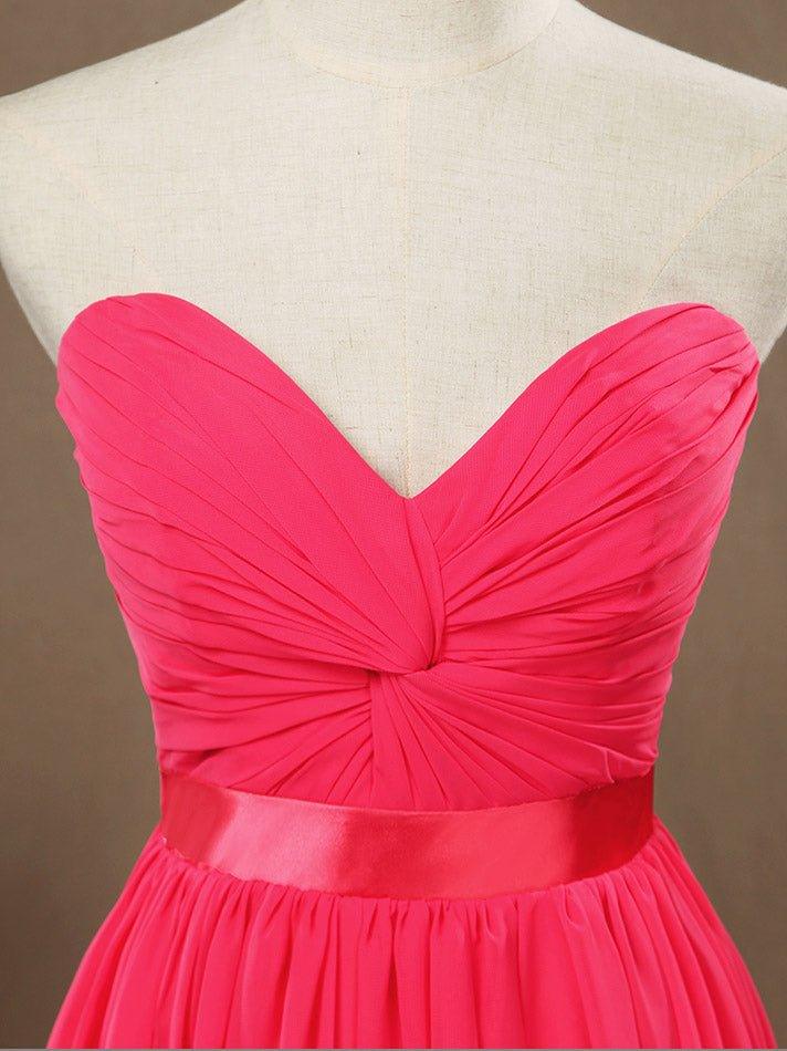 A-Line Strapless Sweetheart Knee Length Chiffon Bridesmaid Dress with Criss Cross Ruching Pleats