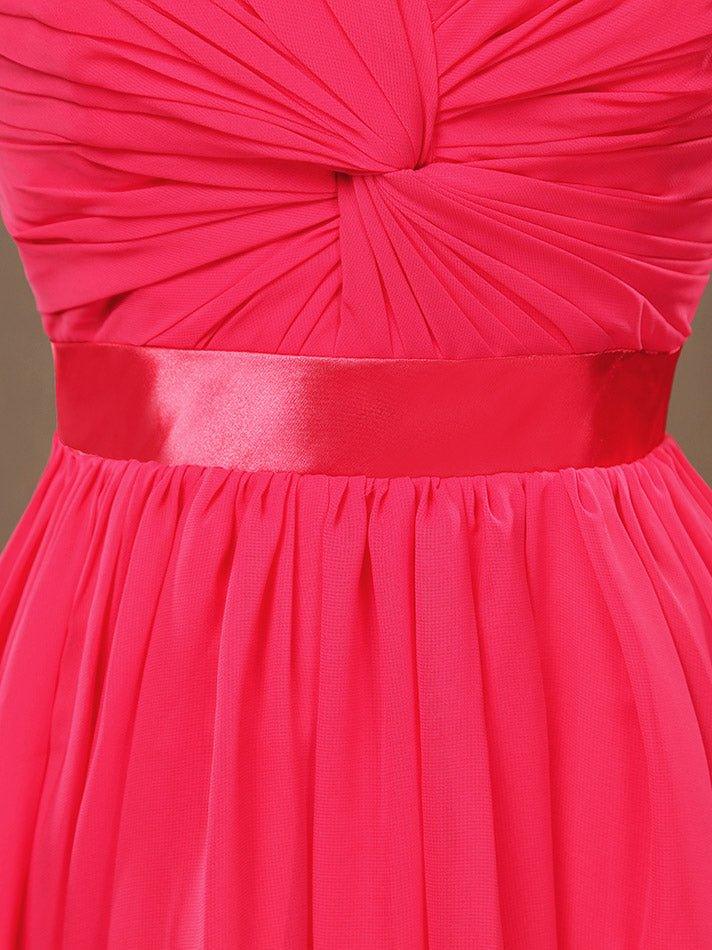 A-Line Strapless Sweetheart Knee Length Chiffon Bridesmaid Dress with Criss Cross Ruching Pleats